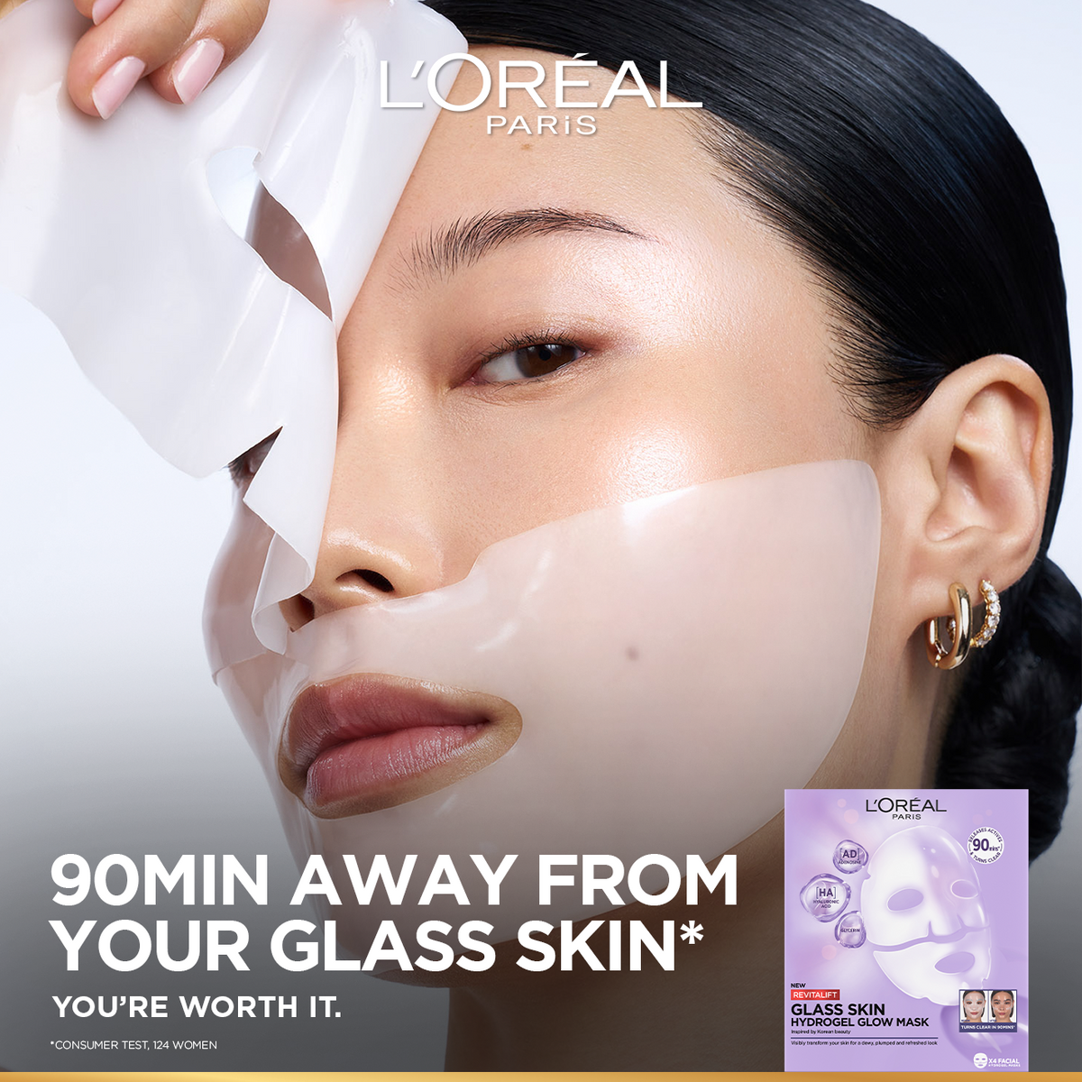 L’Oréal Paris Revitalift Glass Skin Hydrogel Glow Mask, Transform Your Skin For A Dewy, Plumped, Glass Skin In Only 90 Minutes, 1pc.