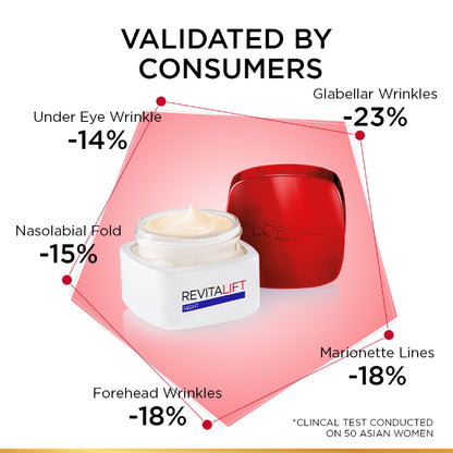 L’Oréal Paris, Revitalift Hydrating and Moisturizing Night Cream, for Wrinkles Reduction and  Skin Elasticity Improvement, Formulated with Pro-Retinol, 50ml