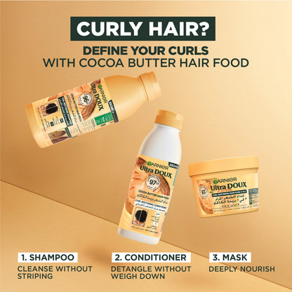 Garnier Ultra Doux Cocoa Butter Vegan Hair Food 3in1 Mask for curly hair, Boosted with Vitamins C, E & F