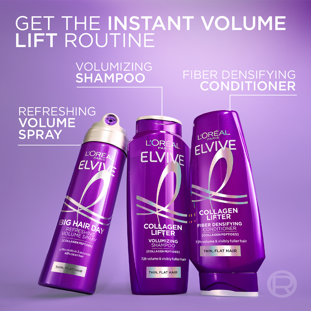 L'Oreal Paris Elvive Collagen Peptide Shampoo + Lifter 72h volume Clear formula