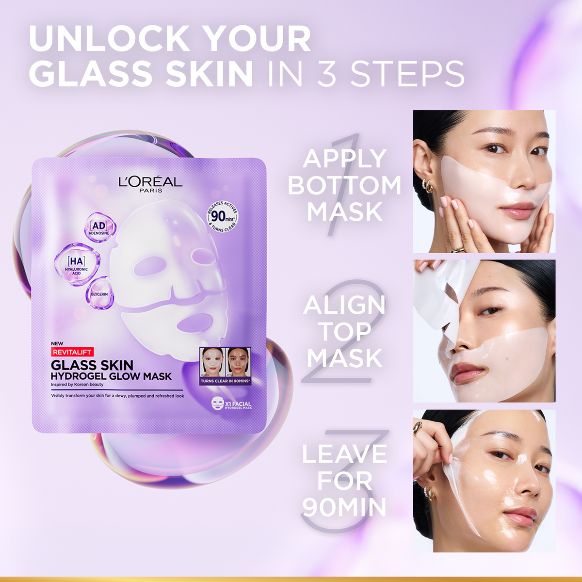 L’Oréal Paris Revitalift Glass Skin Hydrogel Glow Mask, Transform Your Skin For A Dewy, Plumped, Glass Skin In Only 90 Minutes, 1pc.