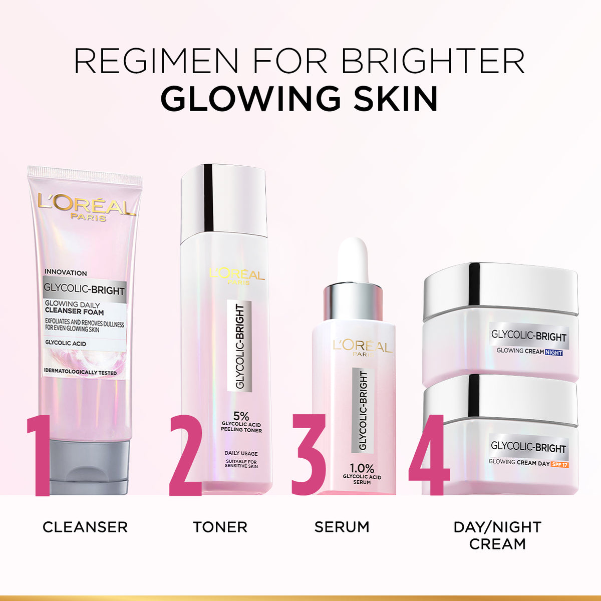 L’Oréal Paris, Glycolic-Bright Glowing Peeling Toner, with 5% Glycolic Acid, for Brightening, Dark Spots Reduction and Skin Tone Evening, 128ml