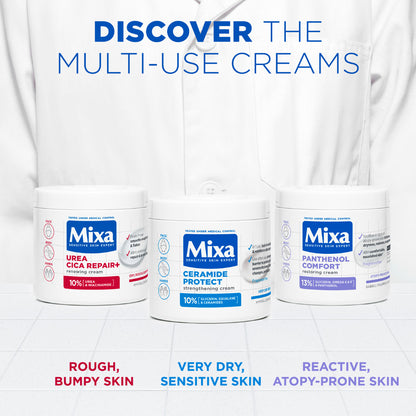Mixa Urea Cica Repair Moisturizing Cream Jar - For Keratosis Pilaris, Dry, Flaky, Strawberry, Rough, & Fragile Skin & Tiny Reddish Bumps - With 10% Urea and Niacinamide - For Face, Hands & Body - 400 ml