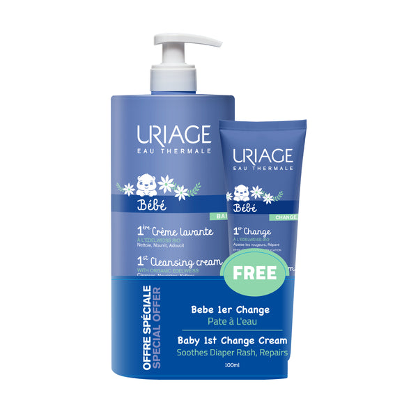 URIAGE BÉBÉ 1st Cleansing Cream 1L + 1st Change Cream 100ml FREE