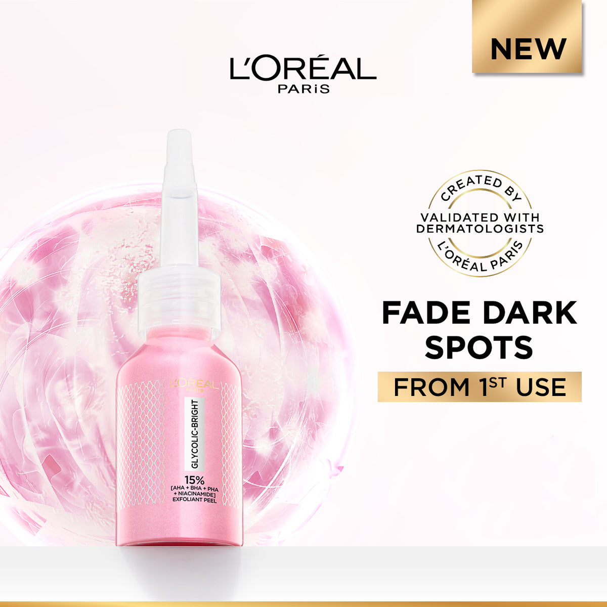 L’Oréal Paris Glycolic-Bright Anti-Dark Spot Exfoliant Peel 15% AHA + BHA + PHA + Niacinamide 25ml.