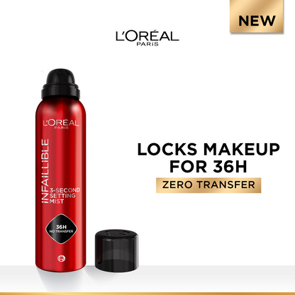 L’Oréal Paris Infaillible 3-Second setting mist spray, 36h of long wear, no transfer, no marks, no stickiness