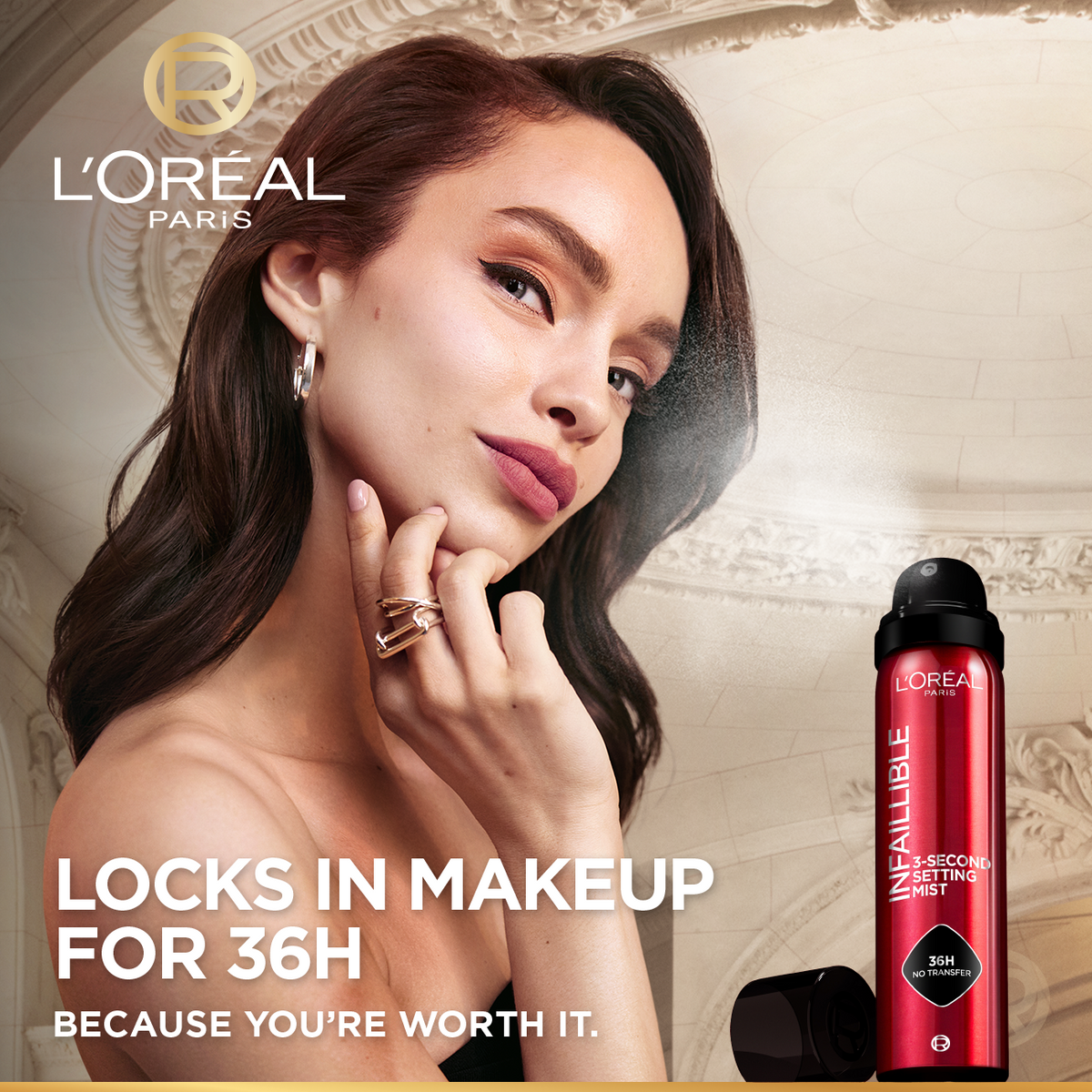 L’Oréal Paris Infaillible 3-Second setting mist spray, 36h of long wear, no transfer, no marks, no stickiness