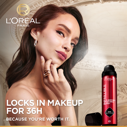 L’Oréal Paris Infaillible 3-Second setting mist spray, 36h of long wear, no transfer, no marks, no stickiness