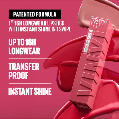 Maybelline New York Super Stay Vinyl Ink Long lasting 16 Hour Wear, No Budge, Instant Shine Lipstick