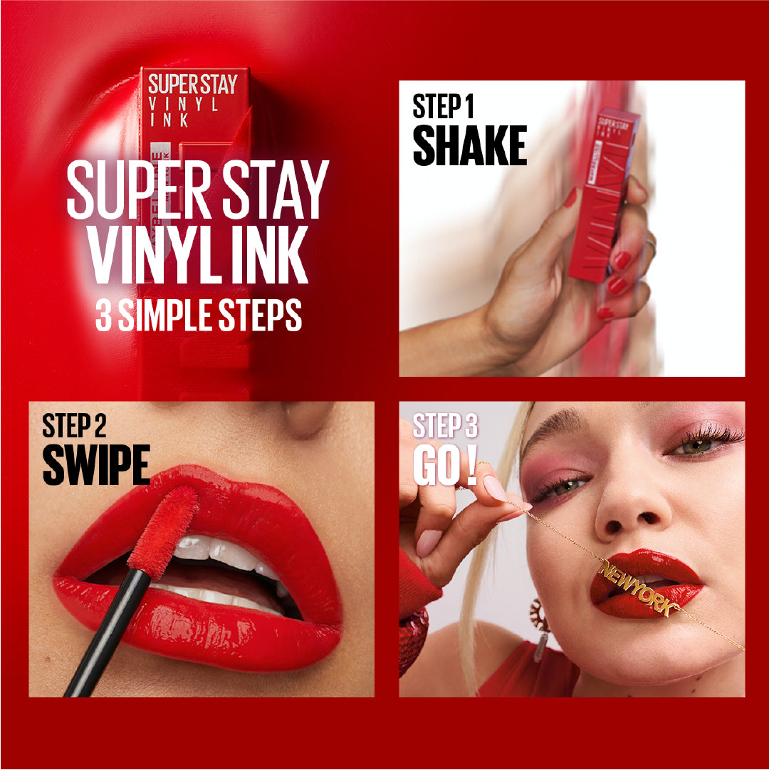 Maybelline New York Super Stay Vinyl Ink Long lasting 16 Hour Wear, No Budge, Instant Shine Lipstick