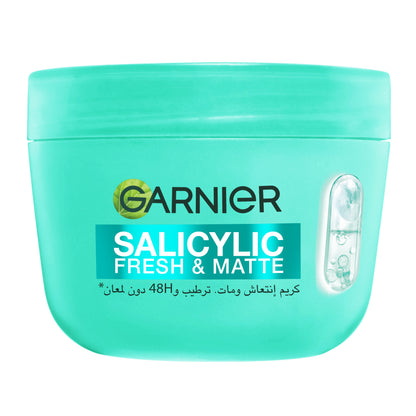 Garnier Salicylic Fresh & Matte Cream - Hydration, 48H Oil Free - 5% [Niacinamide + Salicylic Acid + Centella Asiatica] - Cruelty Free International & Vegan - 85ml