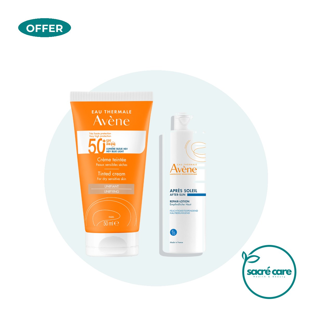Avène Sunscreen tinted cream SPF50+ & get a FREE 50ml after-sun repair lotion – 1